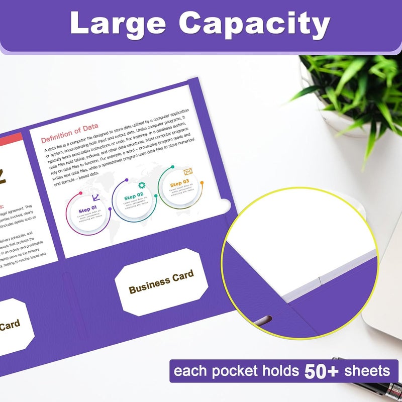 LAYZZ Folders with Pockets, 60 Pack Paper Pocket Folders, 2 Pocket File folders Fits Letter Size Paper, for School Office and Home (Purple) - Image 4